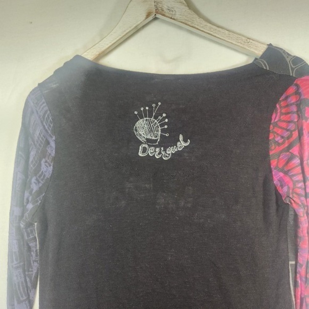 Desigual Womens Long Sleeve Rainbow Sequin Butterfly Mixed Media Graphic Top - Picture 5 of 9